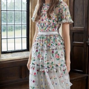 Embroidered Floral Midi Dress